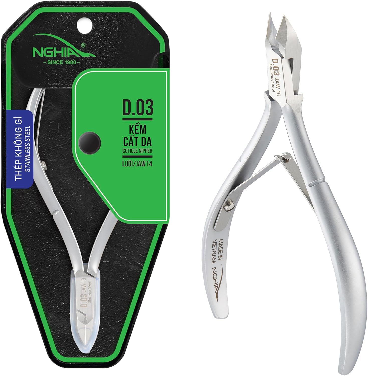 Nghia Cuticle Nipper D-03 Jaw 14 front view stainless steel