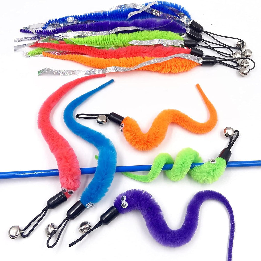 Polyester blend wiggly worm teaser refills for indoor kitten exercise