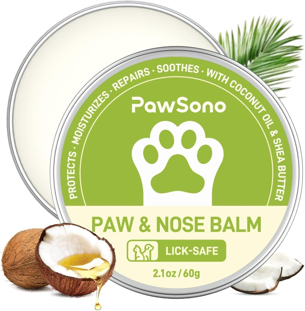 PawSono Lick-Safe Dog Paw And Nose Balm front view of container