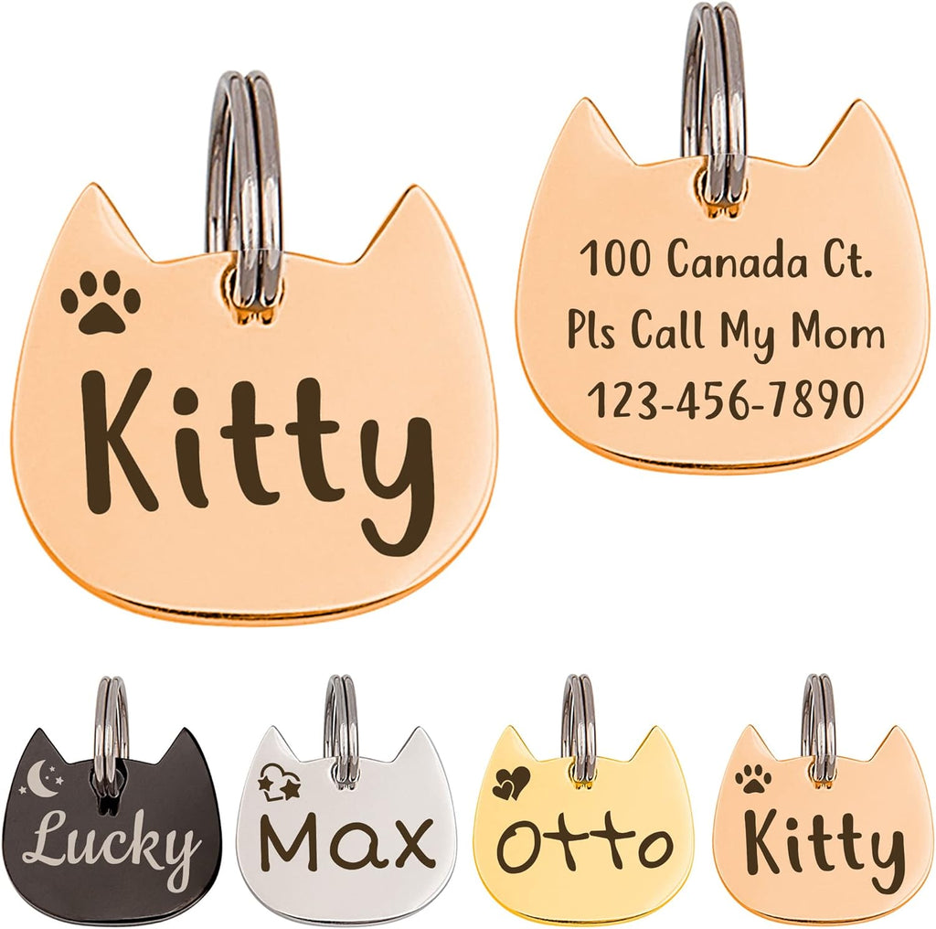 Anavia Cat Head & Fish Shape Pet ID Tags, Personalized Funny Icon Design Cat Name Tag, Customized Gold Plated Glossy Stainless Steel Black Rainbow Cat Dog Collar Tag (Small, Cat Head Shape, Silver) - Image 10