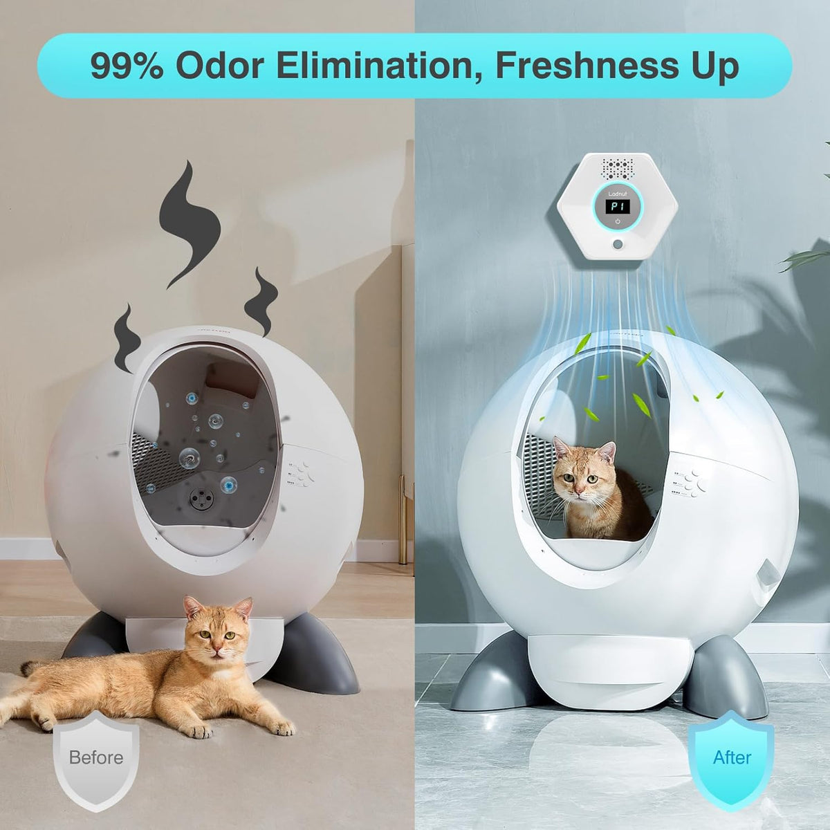 Ladnut plug-in pet air purifier displaying P1 mode for gentle ion dust clumping.
