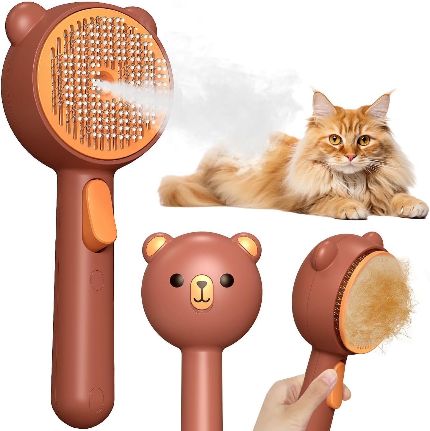 Cat Steam Brush with 2 Spray Levels & Release Button, 4-in-1 IPX7 Waterproof Water Brush for Shedding Grooming, Pet Hair Removal Comb for Long Short Haired Cats Dogs, Self Cleaning Slicker - Image 13