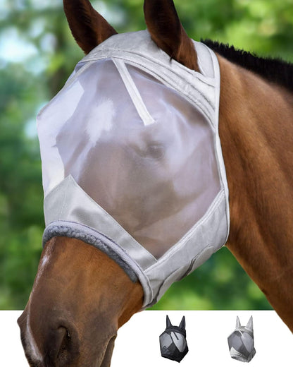 Harrison Howard CareMaster Horse Fly Mask Large Eye Space Half Face with Ears Moonlight Silver Large Full Size - Image 9