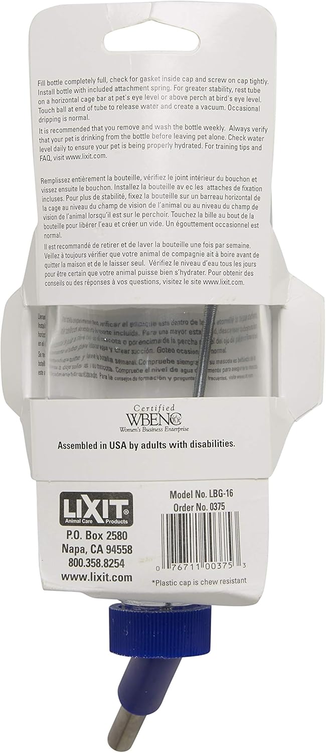 Lixit Glass Water Bottles for Small Animals and Birds (16oz), Clear (COMINHKR016337) - Image 3