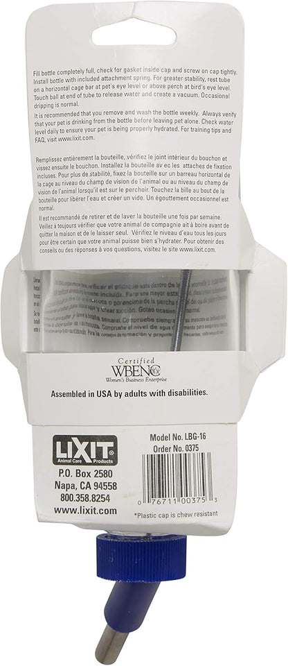 Lixit Glass Water Bottles for Small Animals and Birds (16oz), Clear (COMINHKR016337) - Image 3