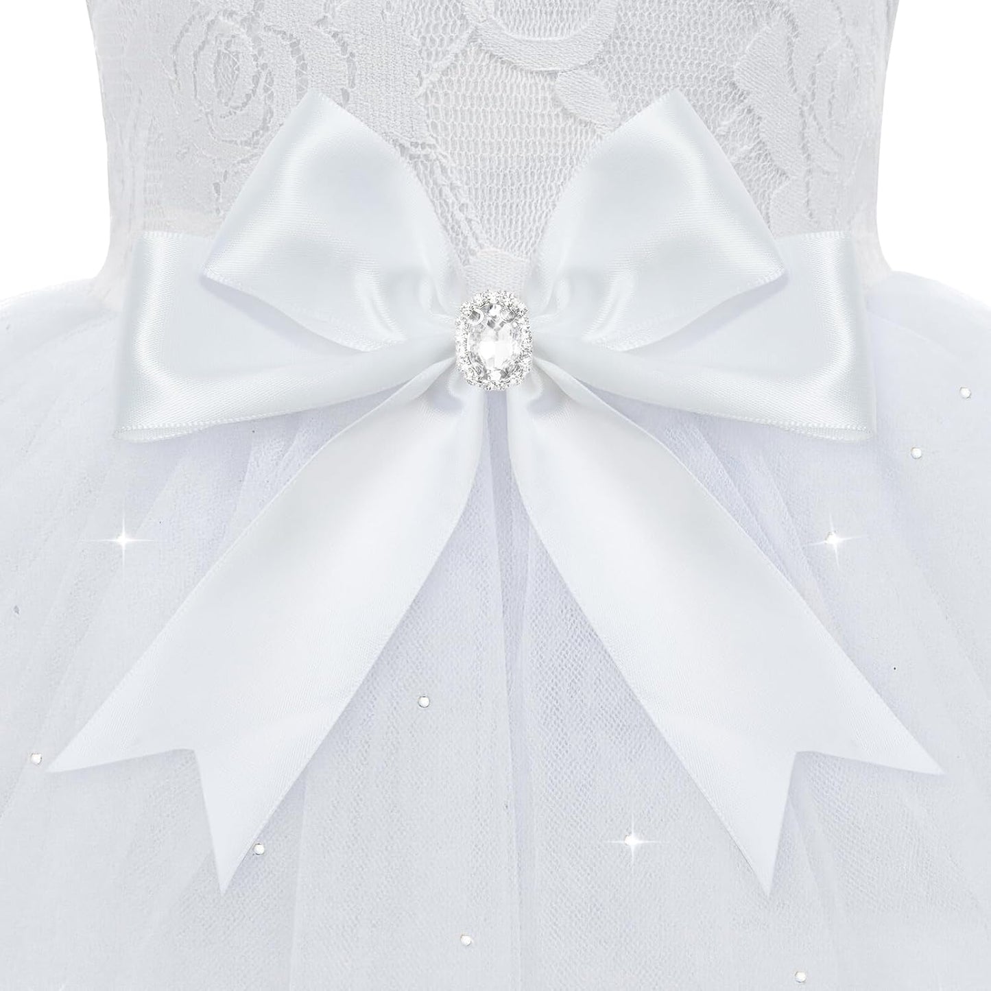 Side profile of a girl dog wearing the XPUDAC lace wedding dress outfit.
