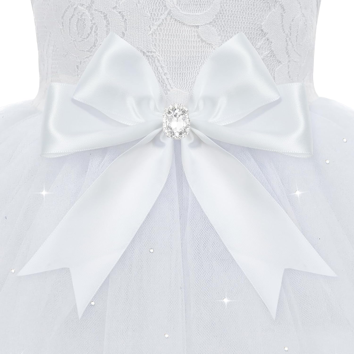 Side profile of a girl dog wearing the XPUDAC lace wedding dress outfit.