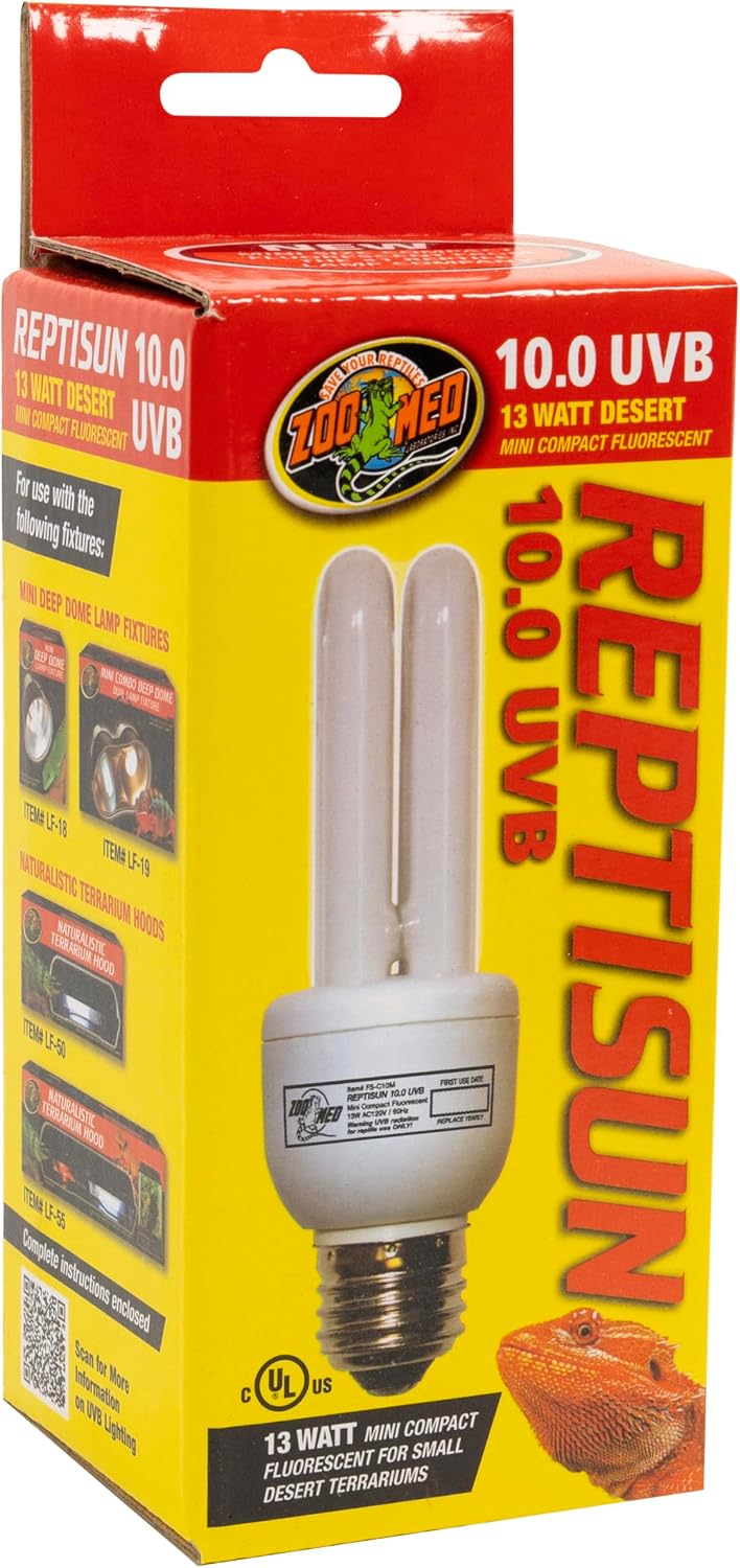Zoo Med 13 watt UVB terrarium bulb showing spiral glass design