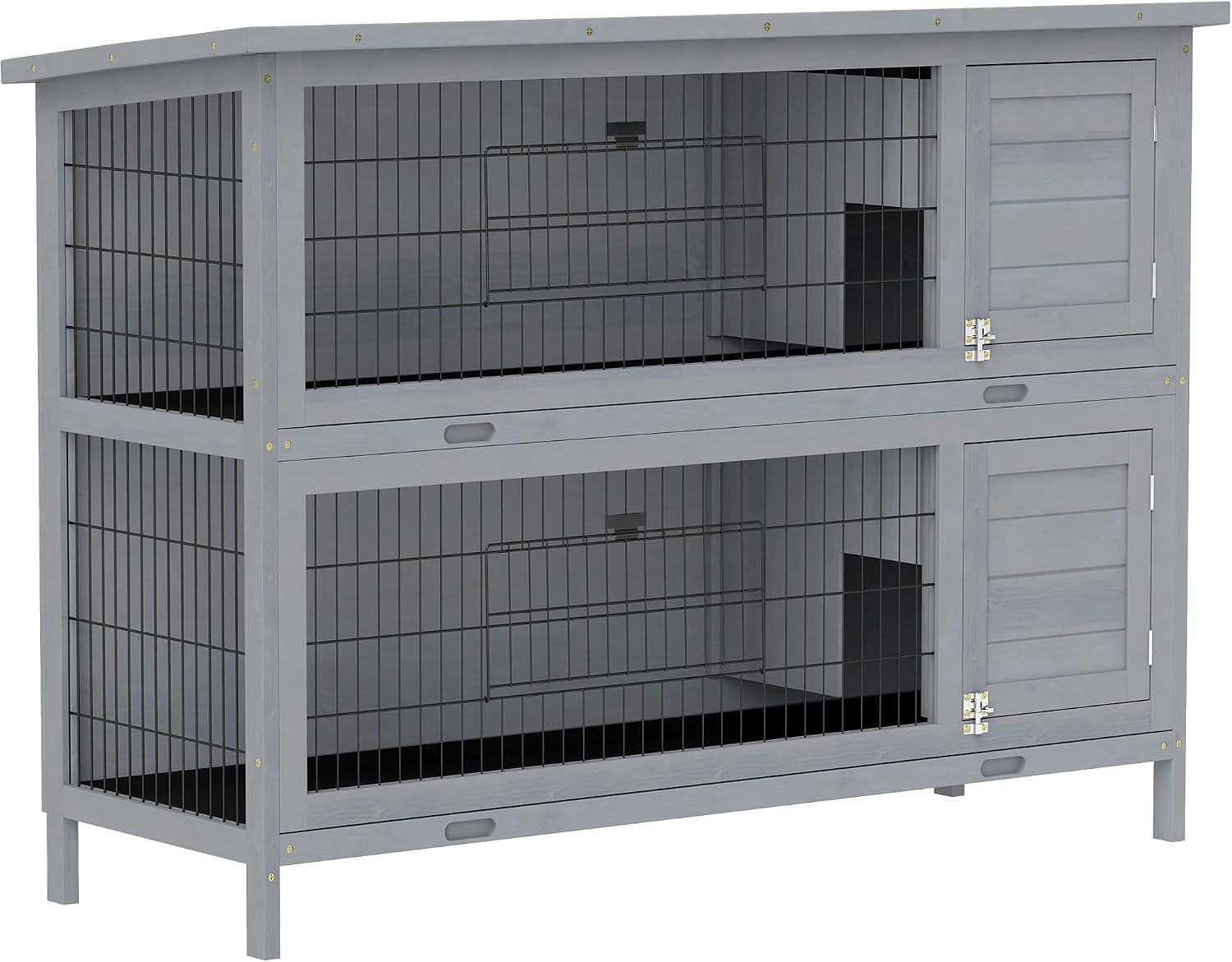 PawHut 54" 2-Story Large Rabbit Hutch Bunny Cage Wooden Pet House Small Animal Habitat with Lockable Doors, No Leak Tray and Waterproof Roof for Outdoor/Indoor Grey - Image 1