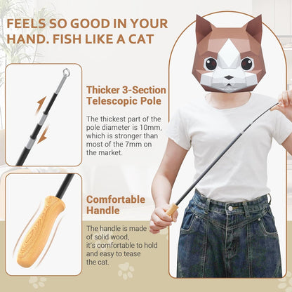 Cat playing with ROSAUI wooden handle wand toy