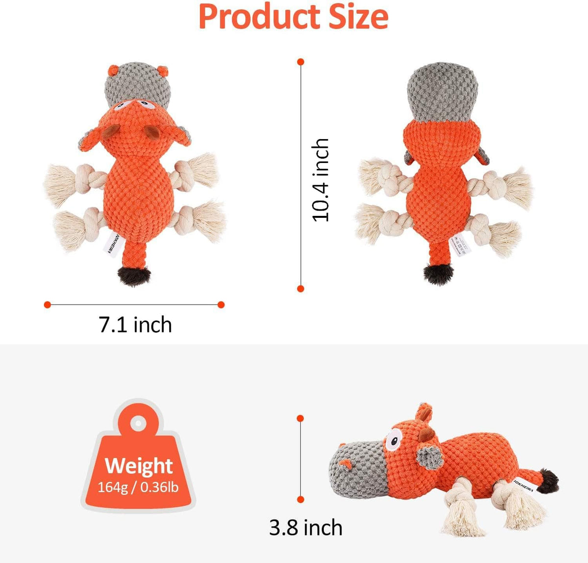 Iokheira long lasting pet toy for fetch and tug of war orange cattle variant