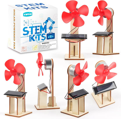 Yutin 6 Pack STEM Science Kits front view of assembled solar powered wooden fan toy