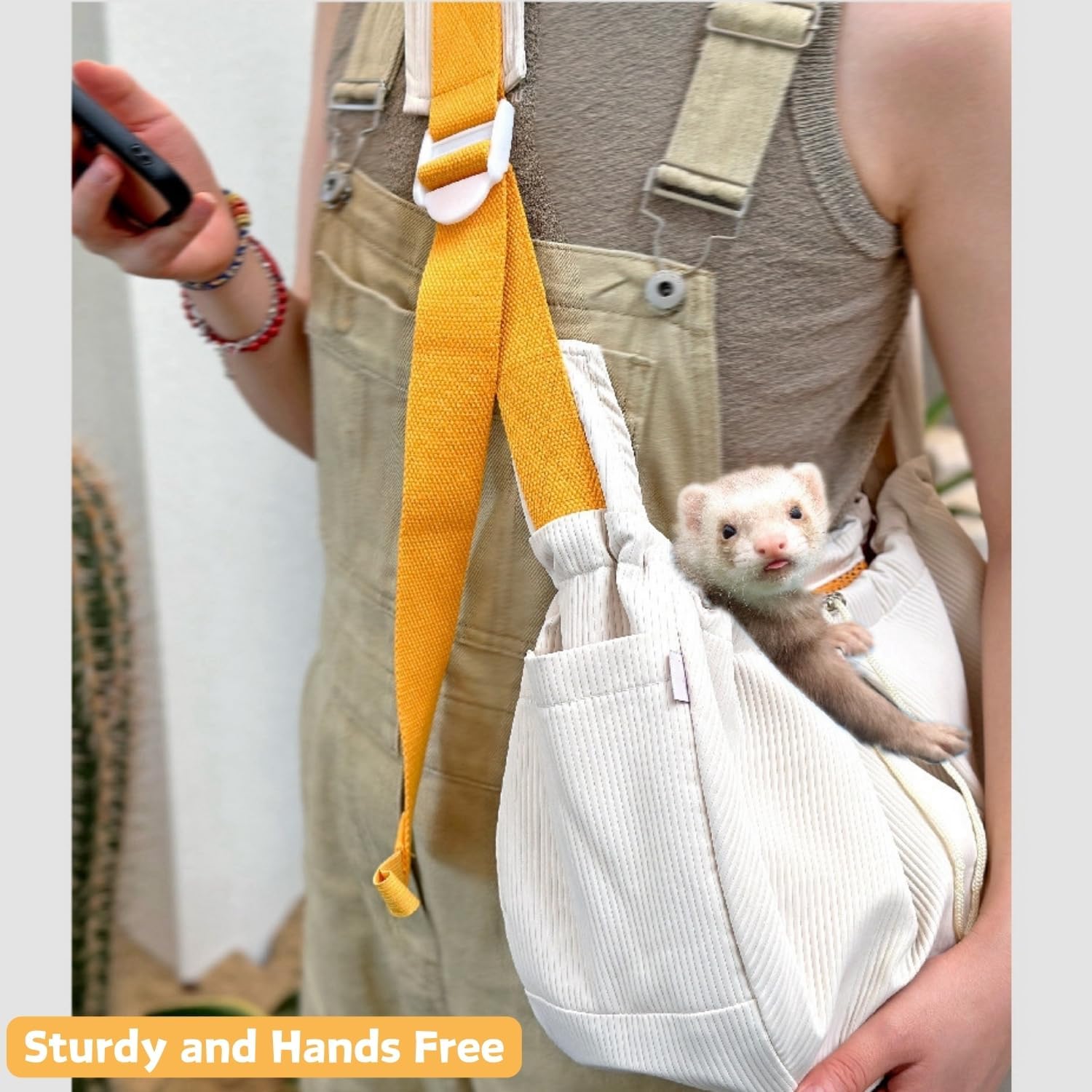 Ferret Sling Carrier - Pet Carrying Bag with Adjustable Strap Hands Free Shoulder Bag Crossbody Travel Slings Soft Small Animal Bonding Pouch Front Backpack for Ferret Rabbit Puppy Kitten (Beige) - Image 6