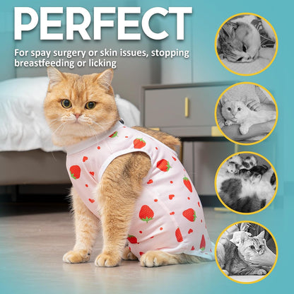 Adjustable drawstring neck feature on Avont kitten surgical onesie.