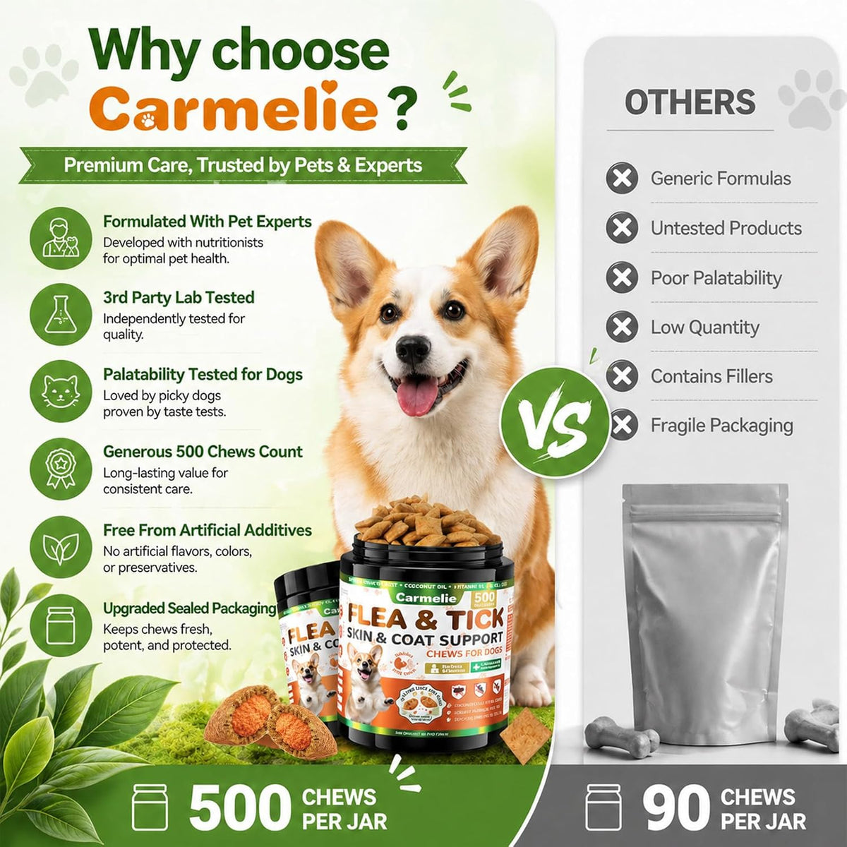 Supa Paws natural immune support health supplements for puppies and senior dogs.