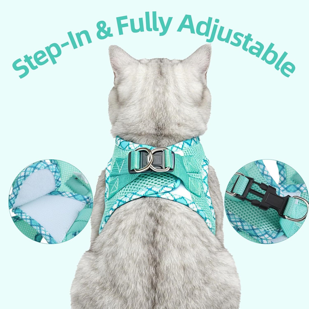 Escape proof pet harness triple security system hook and loop buckle