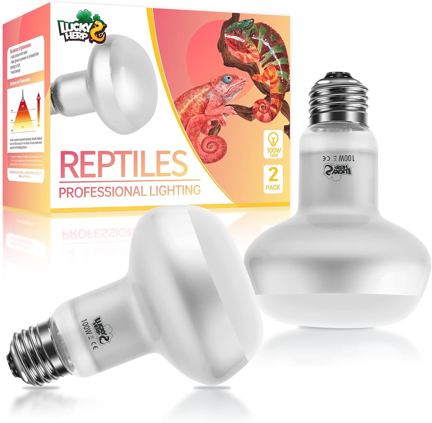 Lucky Herp Intense Heat Lamp Bulbs packaging front view showcasing the two pack set.