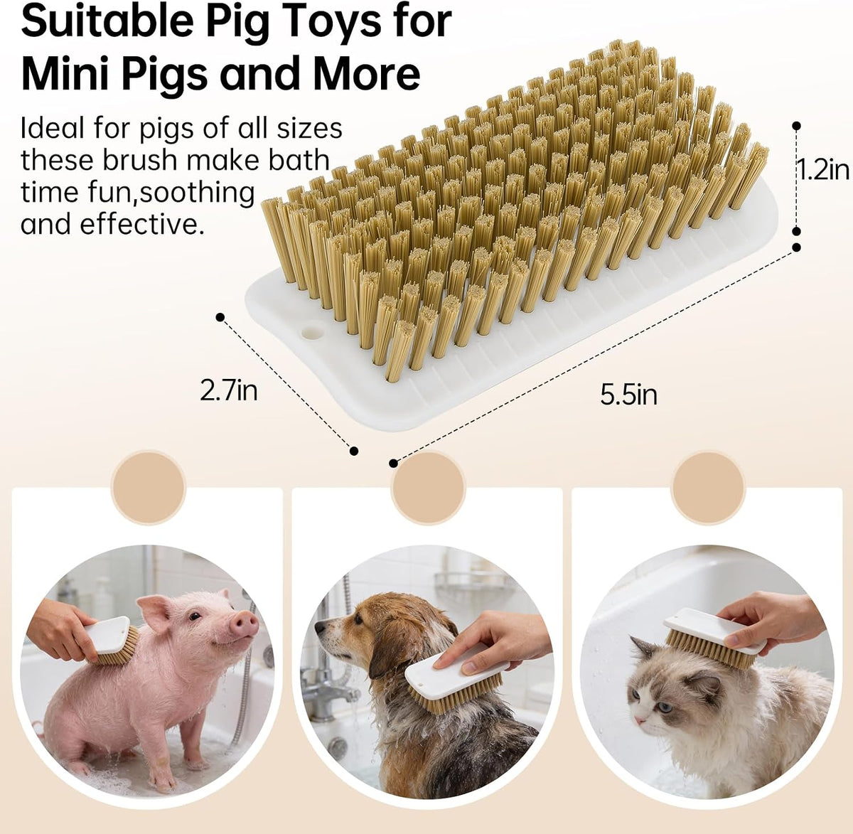 Velqua scratch brush for pigs showing the non slip grip handle