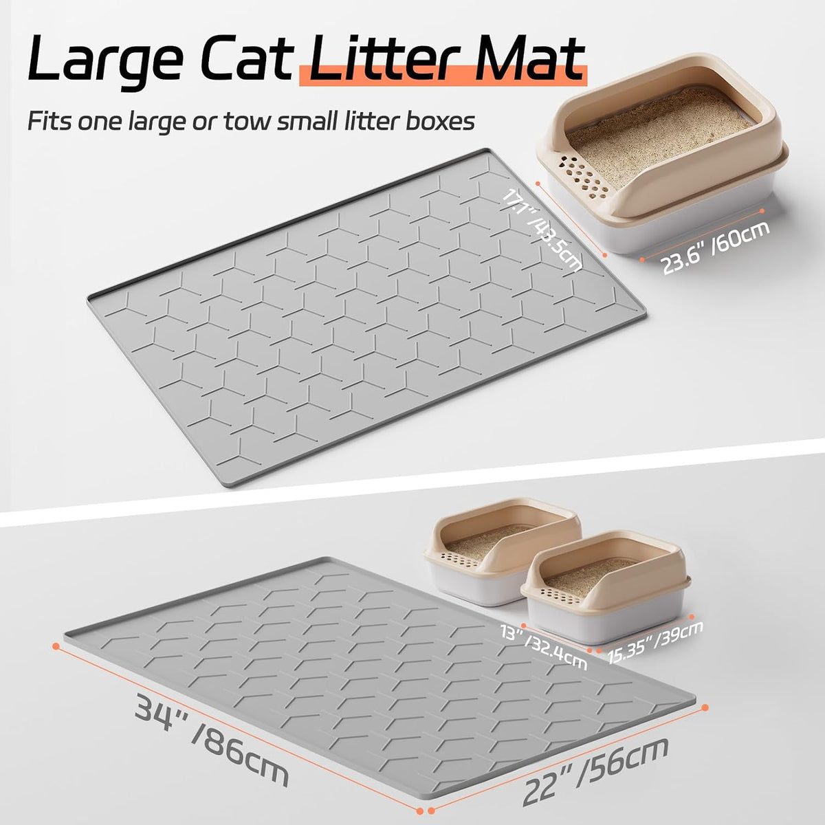 Bulkniu large cat litter mat under a standard litter box demonstrating room coverage.
