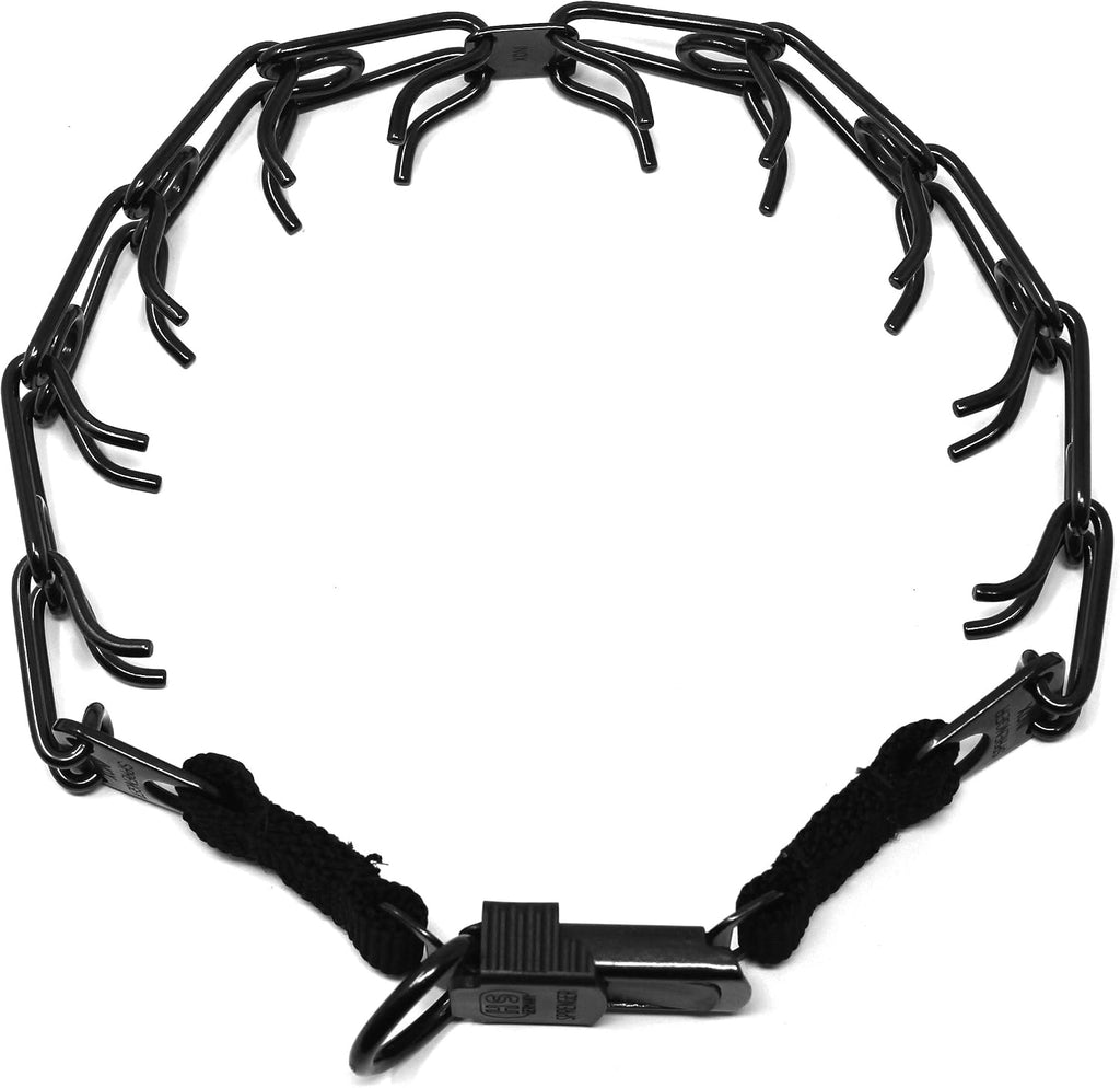 Herm Sprenger black stainless steel dog training collar front view showing the ClicLock buckle.