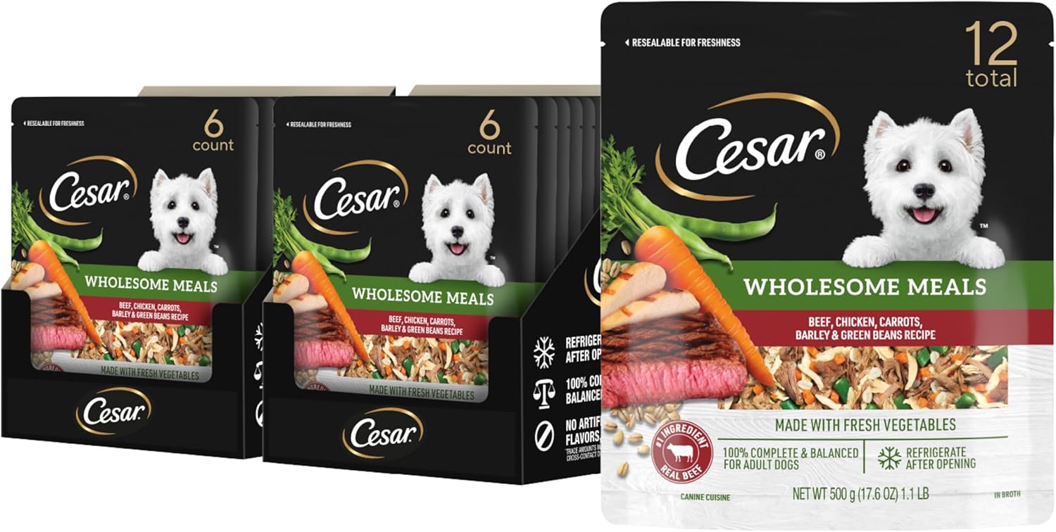 Cesar Wholesome Meals Chicken, Carrots, Barley & Green Beans Wet Dog Food, 17.6 oz. Pouch (6 Count) - Image 11