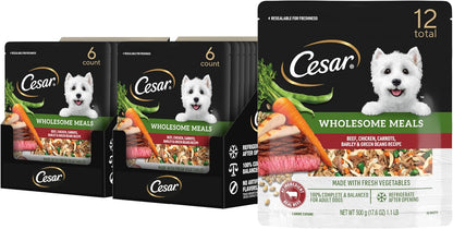 Cesar Wholesome Meals Chicken, Carrots, Barley & Green Beans Wet Dog Food, 17.6 oz. Pouch (6 Count) - Image 11