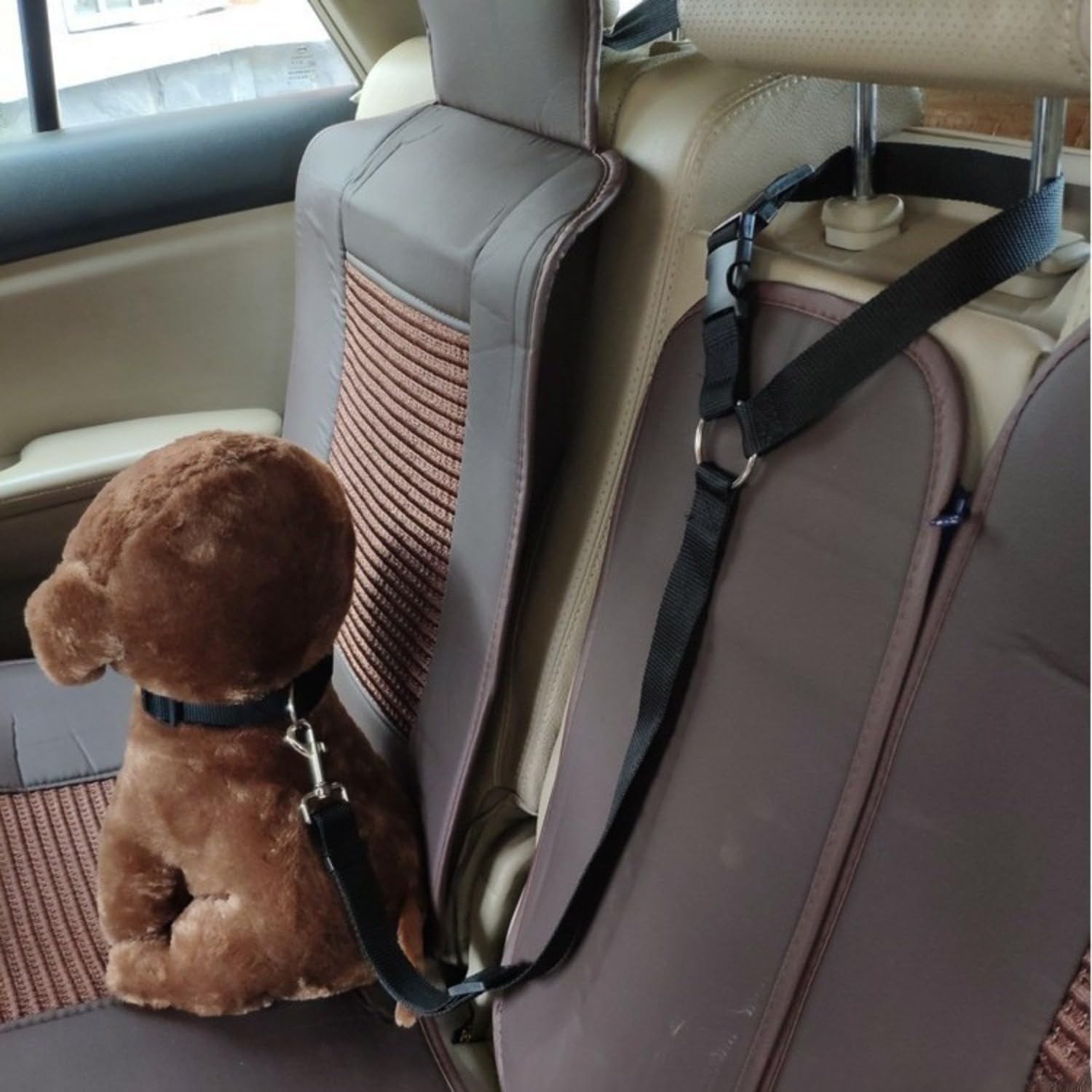 Black car headrest restraint for cats and dogs