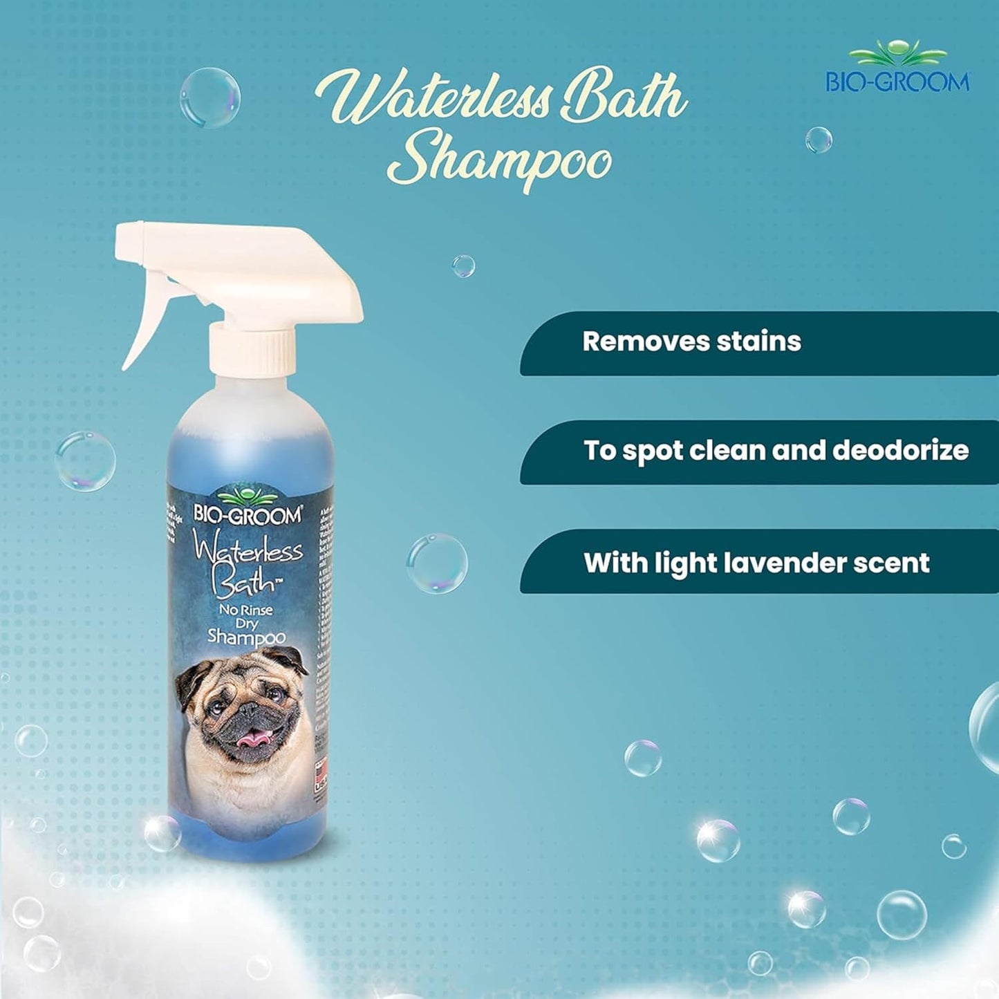 Back label of Bio-Groom Waterless Bath showing instructions
