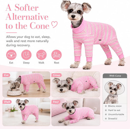 AITOLI post surgery pet bodysuit showing the pink and white stripes design