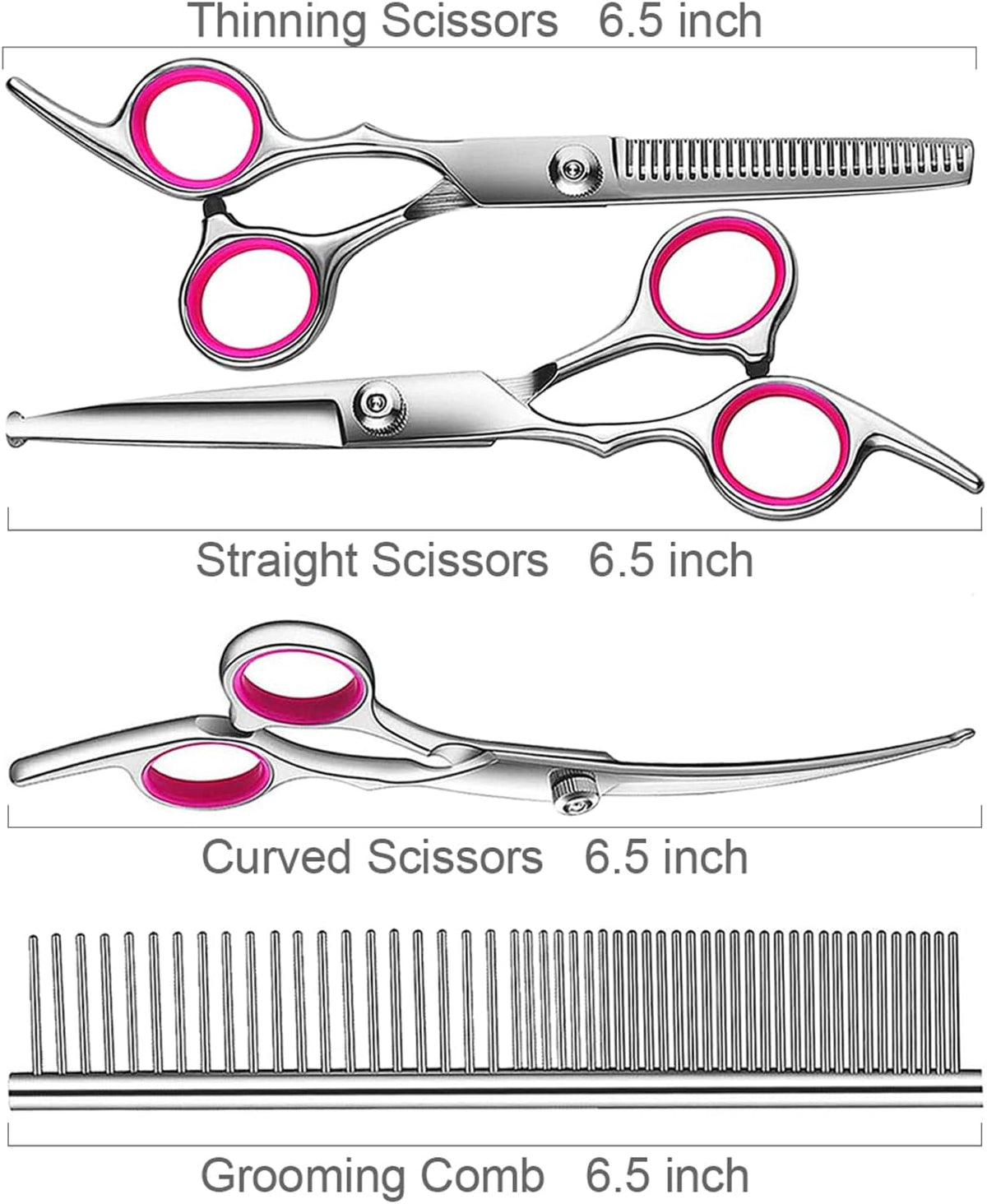 Stainless steel pet grooming comb with rounded tip teeth for effortless detangling.