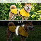 Choyaxo waterproof dog coat highlighting the easy-to-use velcro strap adjustment.