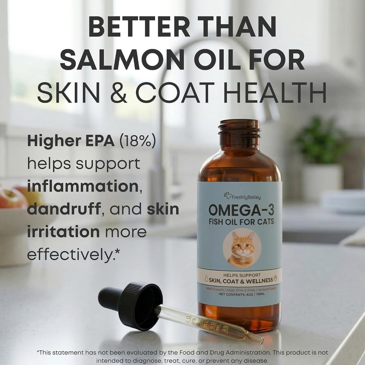 Freshly Bailey premium omega 3 fish oil dropper application illustration
