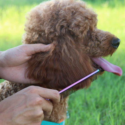 ROPO stainless steel cat and dog grooming brush close up of skin safe rounded tips