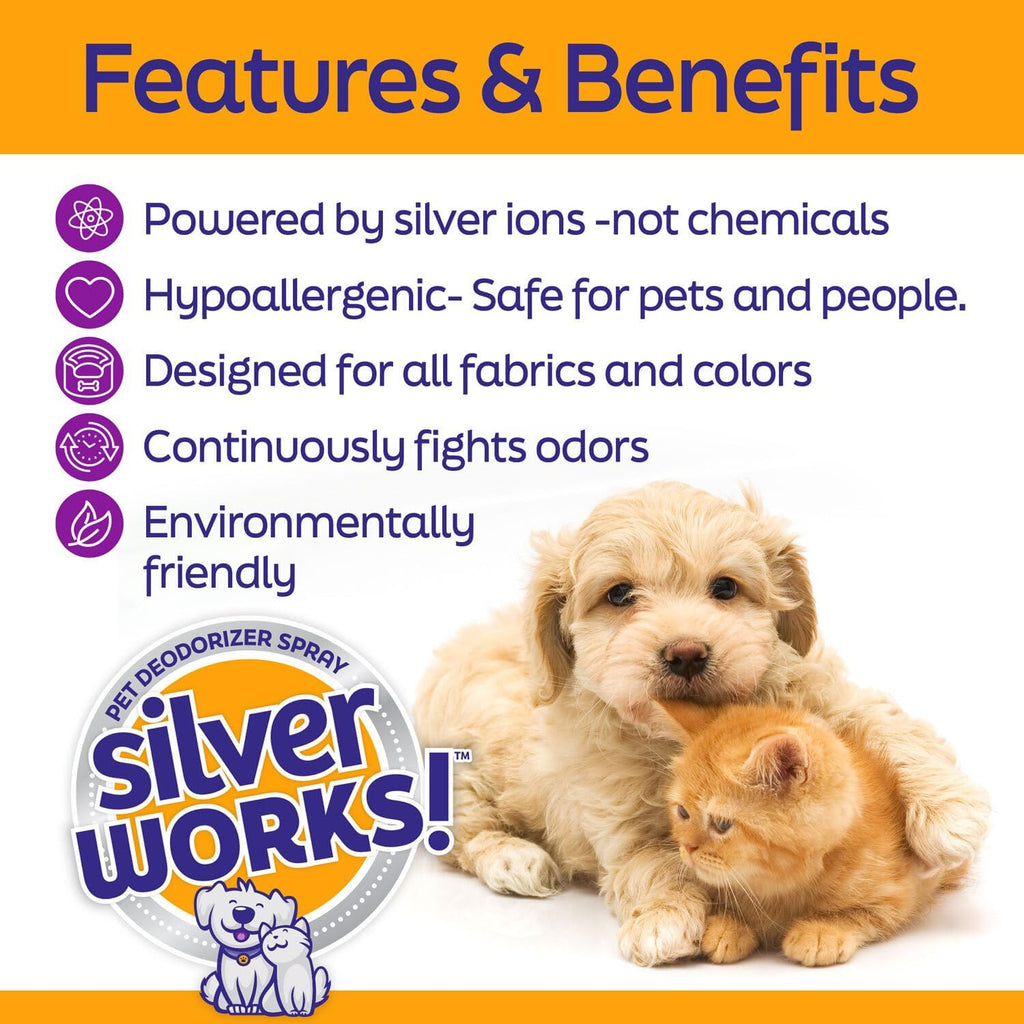 SilverWorks! Pet Odor Eliminator Spray For Home - Safe, Natural, Silver Ion Deodorizer - Cat, Dog Smell And Urine Odor Eliminator For Carpet, Furniture And Litter -16.9oz - Image 3