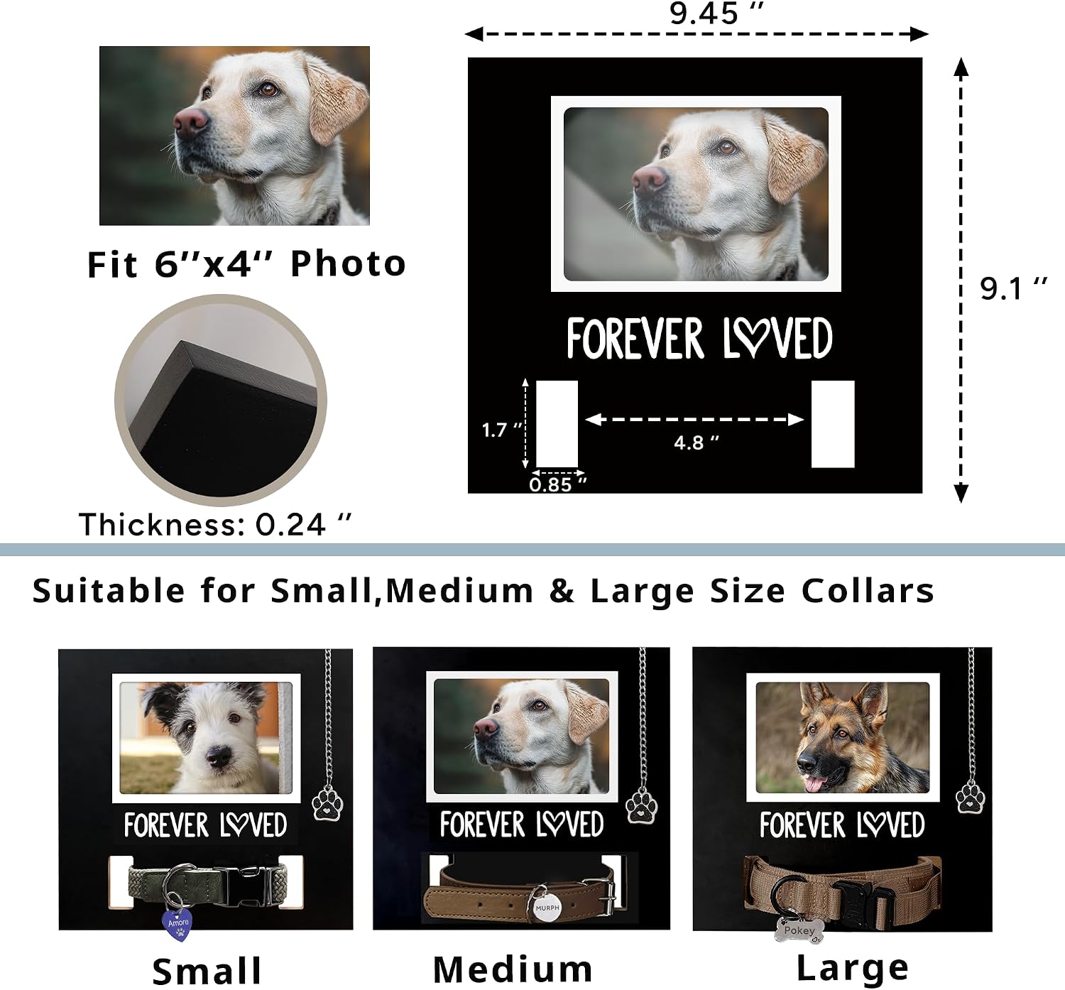 MYPAWLETS cat and dog remembrance frame displaying adjustable collar section and condolence card