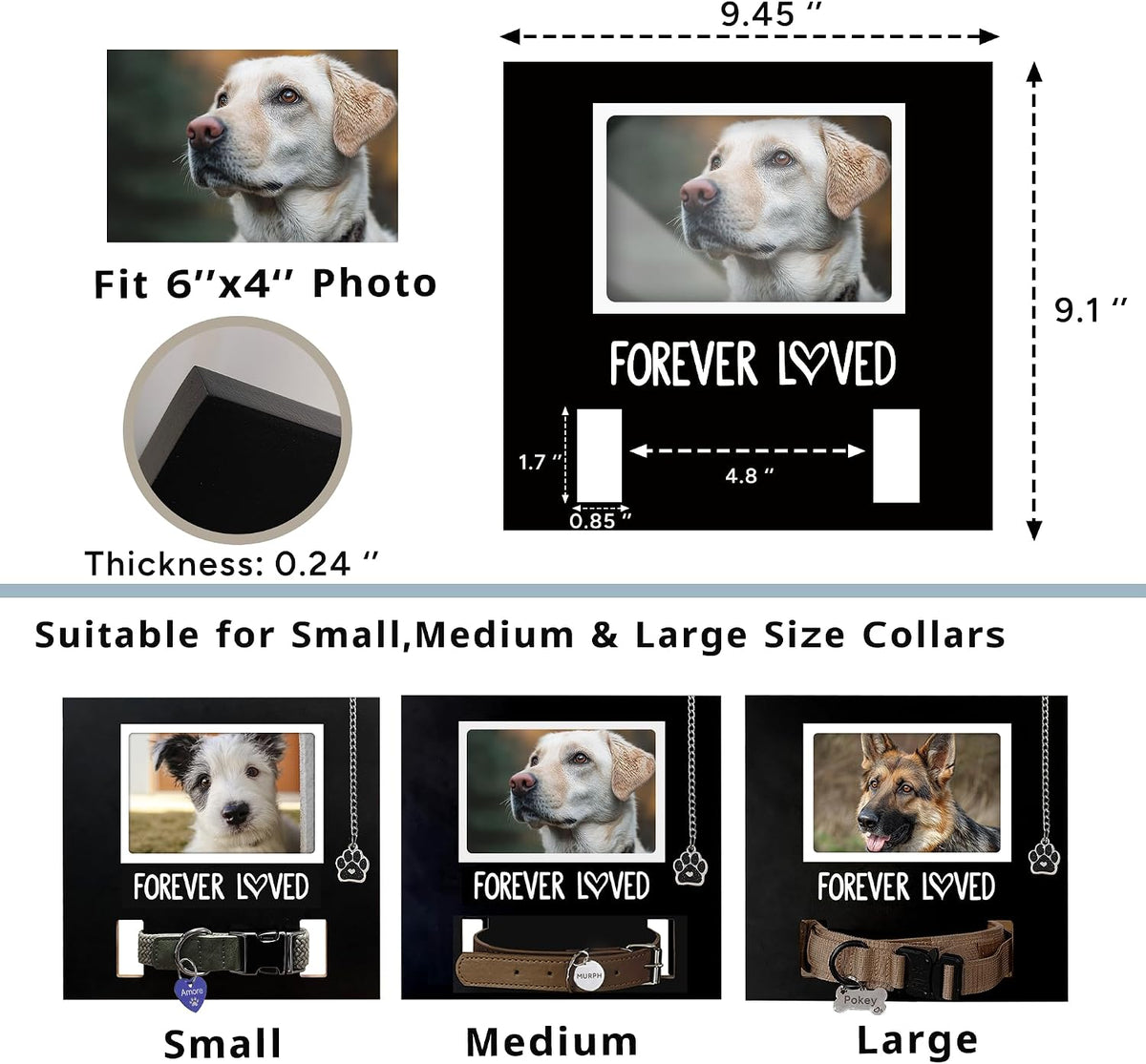MYPAWLETS cat and dog remembrance frame displaying adjustable collar section and condolence card