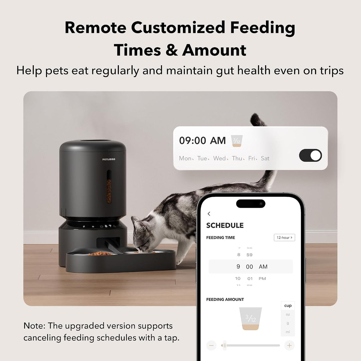 PETLIBRO Automatic Cat Feeder for 2 Cats, 5G&2.4G WiFi Pet Feeders, 5L Programmable Cat Food Dispenser with Airtight Lock-Fresh Technology, Dual Stainless Steel Bowls, Low Food Sensor - Image 3