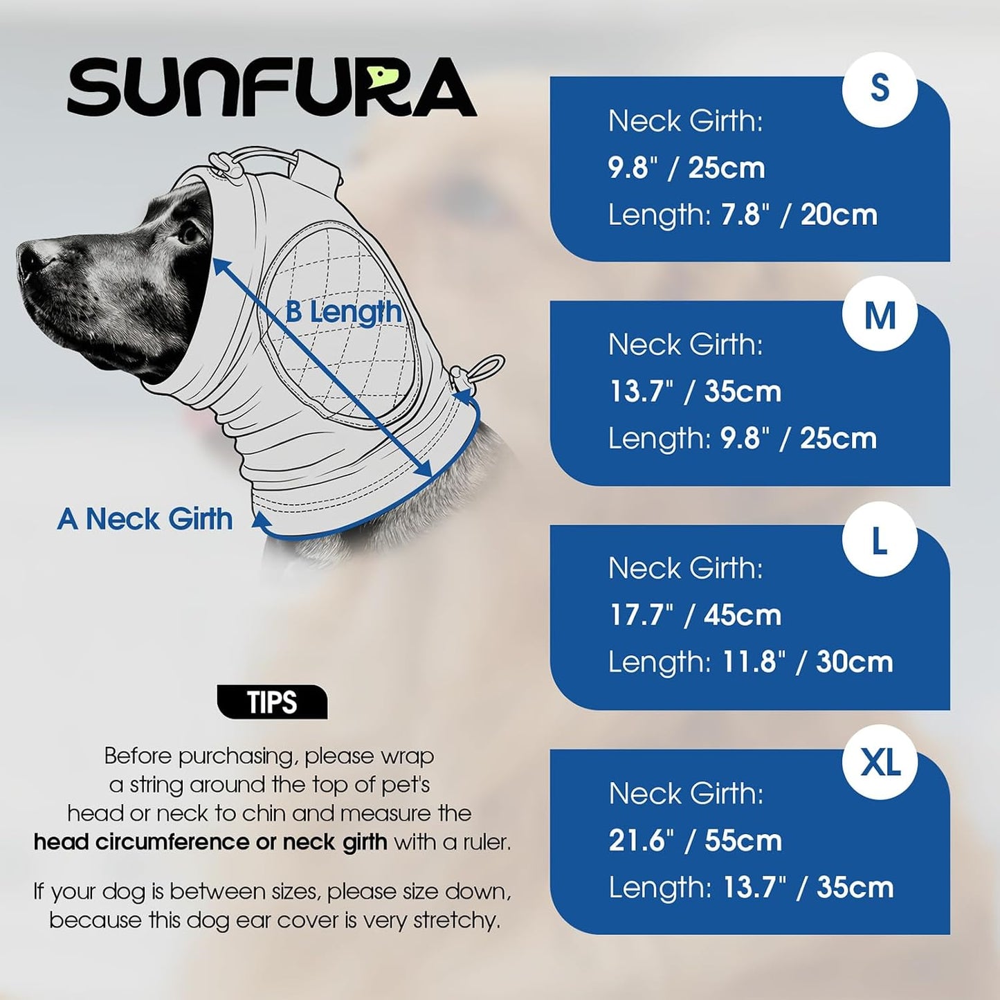 Sunfura pet calming hoodie earmuffs on a dog reducing firework anxiety