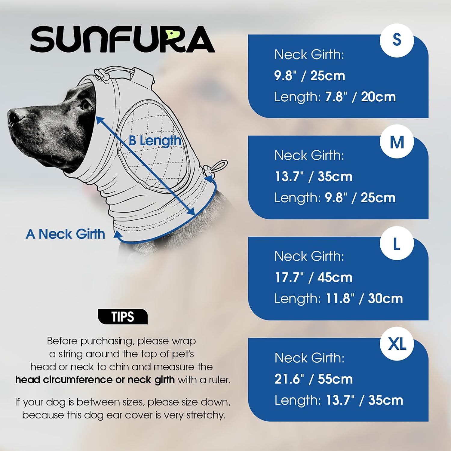 Sunfura pet calming hoodie earmuffs on a dog reducing firework anxiety