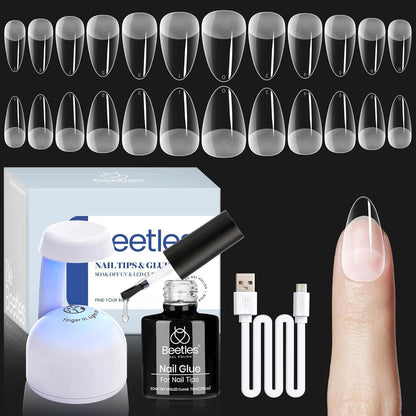 Beetles gel nail kit with 504 pieces of almond short nail tips and mini LED lamp