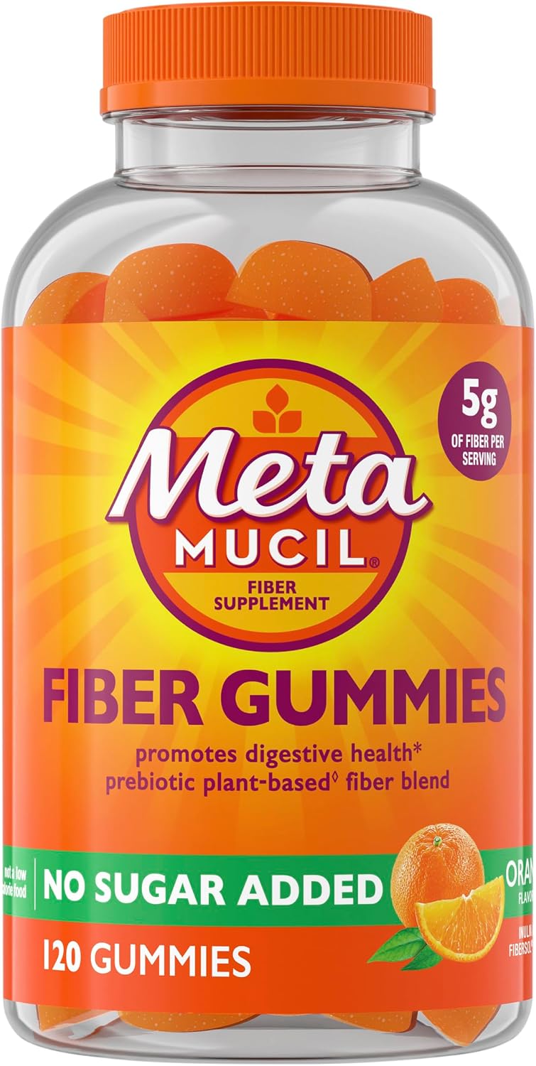 Metamucil Fiber Gummies for Adults, No Sugar Added Orange Flavor, 5g Prebiotic Plant Based Fiber Supplement Blend, 120 Count - Image 10