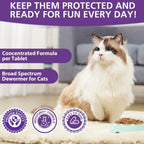 USA imported fifty count cat deworming medication bottle close up
