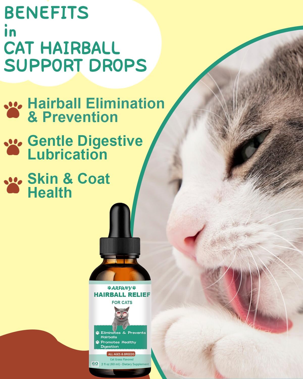 Kitten furball treatment solution showing premium dropper packaging