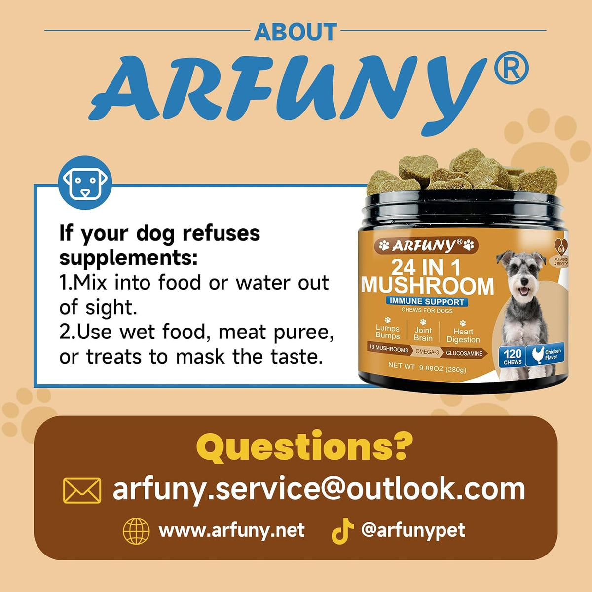 Thirteen functional mushroom ingredients including Turkey Tail and Reishi for pet immunity