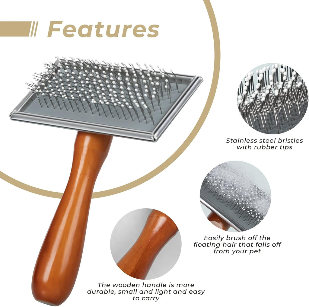MAEXUS pet grooming kit highlighting the one-click hair release push button feature for easy cleaning.