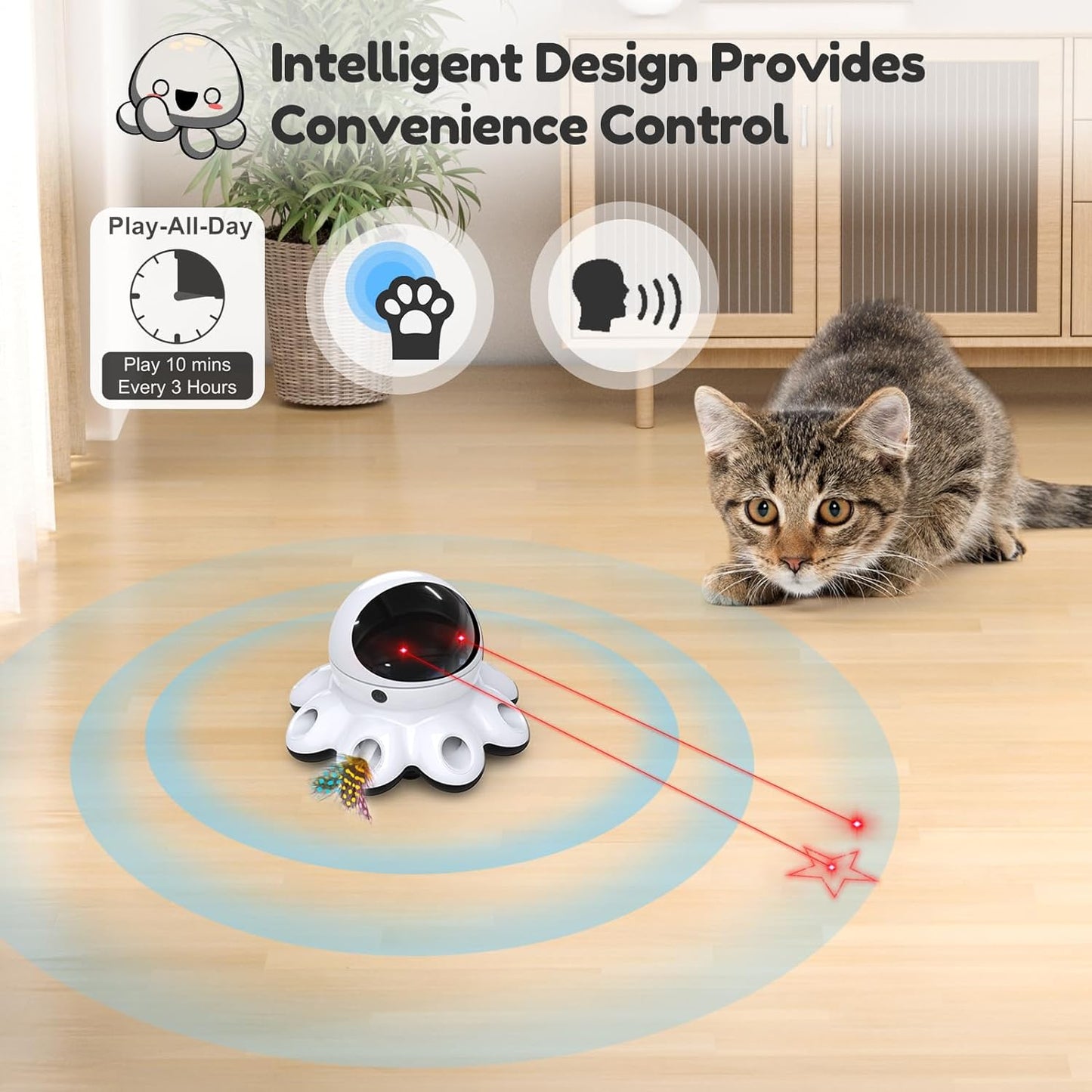 Class I safe certified automatic laser pointer toy for healthy exercise of indoor kittens.