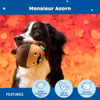 Durable rubber squeaky ball inside plush dog toy