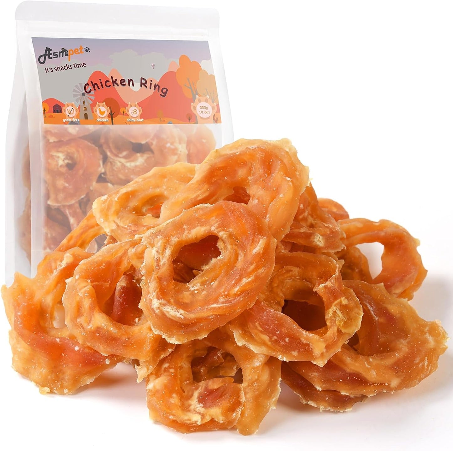 Asmpet Chicken Jerky Dog Treats Rings front packaging view