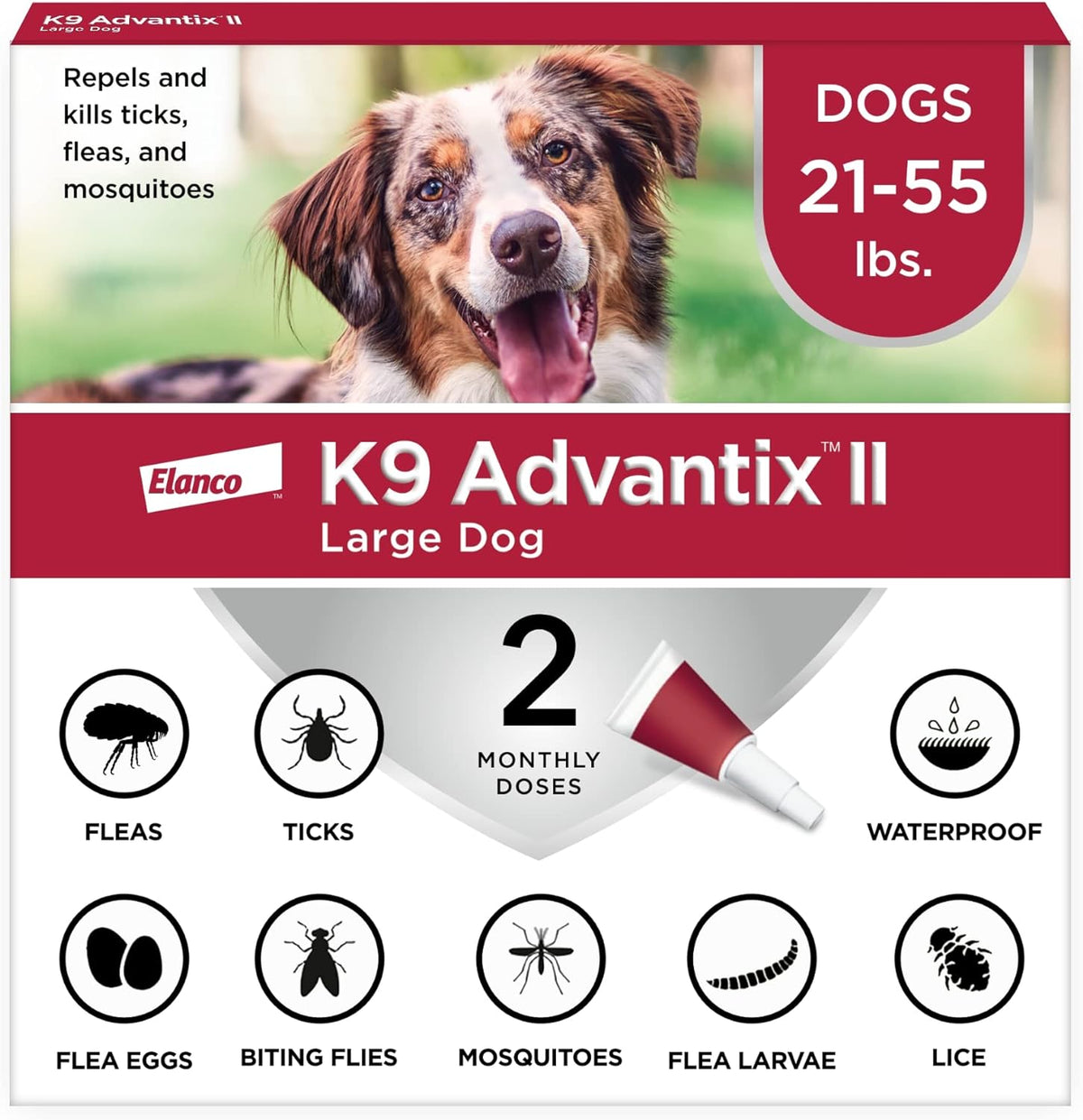 K9 Advantix II Large Dog Flea and Tick Treatment front packaging view for premium pet pest prevention.