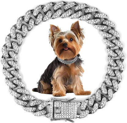 Cuban Dog Chain Collars, Silver Crystal Pet Necklace, Metal Pet Necklace with Safety Buckle Lock, for Small Medium Large Dogs Cats (12 Inch) - Image 14